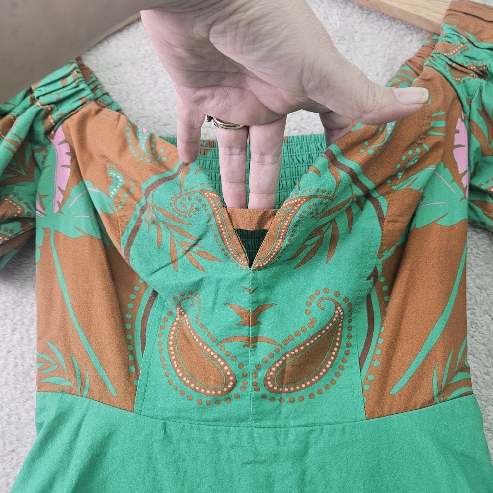 Maeve Anthropologie Dress Womens 2 Green Sweetheart Fit Flare Boho Tropical Midi - Picture 5 of 16